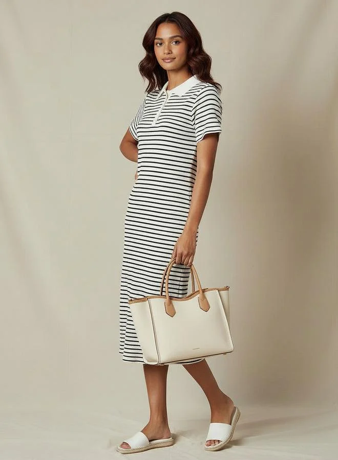 Splash FAV Striped T-shirt Dress with Contrast Collar